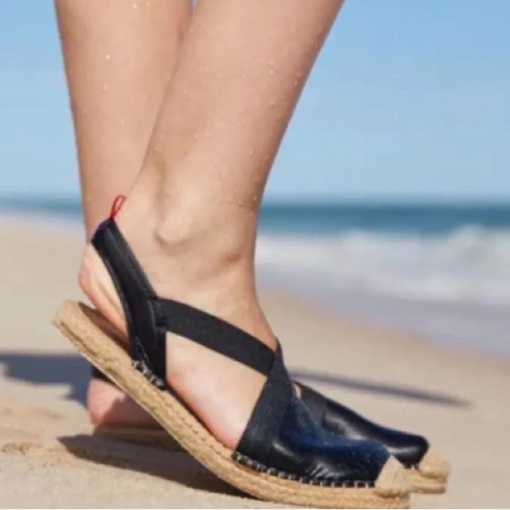 Navy Espadrille Slingback Flats with Crisscross Straps